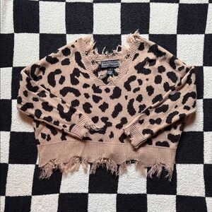Polly & Esther Tan and Black Leopard V-Neck Sweater